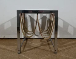 Pamono Leather and Chrome Magazine Rack from Novatrend, 1980s