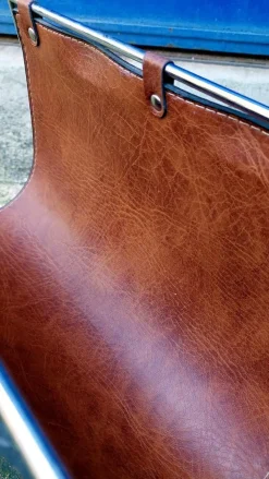 Outlet Pamono Leather and Steel Magazine Rack, 1960s