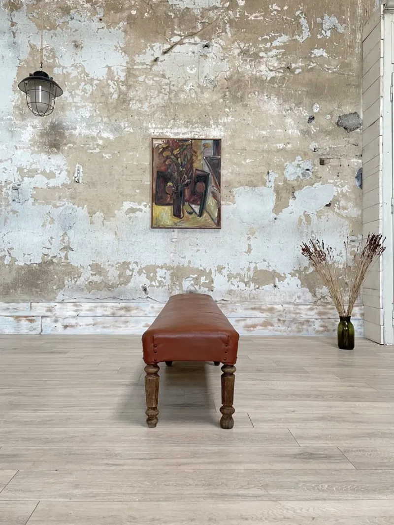 Pamono Leather Bistro Bench, 1930s> Benches