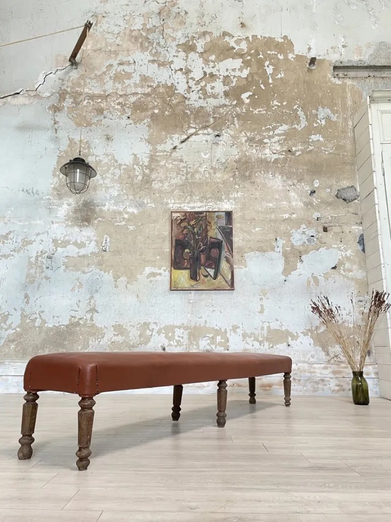 Pamono Leather Bistro Bench, 1930s> Benches