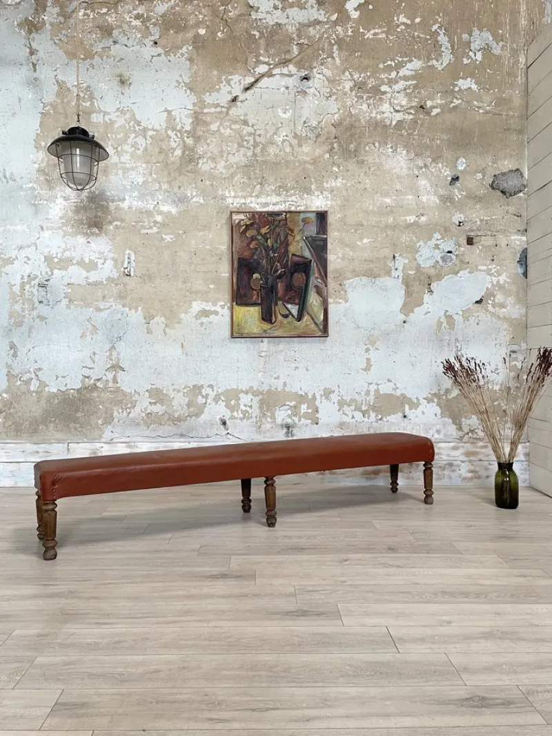 Pamono Leather Bistro Bench, 1930s> Benches