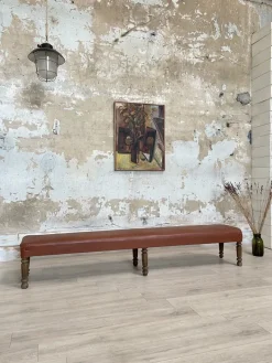 Pamono Leather Bistro Bench, 1930s><noscript><img width=