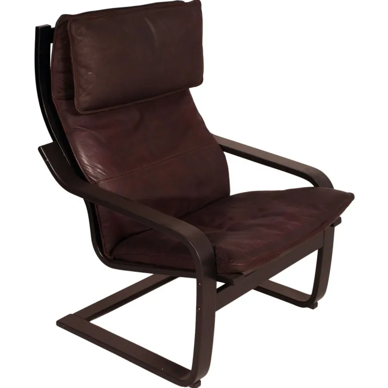 Pamono Leather Poäng Chairs & Footrest by Noboru Nakamura for IKEA, 1990s, Set of 3> Couches & Sofas