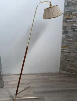 Outlet Pamono Leather Sheathed Floor Lamp attributed to FJB Corsini for Metalarte, 1950s