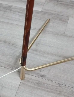 Outlet Pamono Leather Sheathed Floor Lamp attributed to FJB Corsini for Metalarte, 1950s