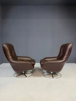 Discount Pamono Leather Swivel Armchairs from PEEM, Finland, 1970s, Set of 2