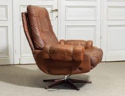 Clearance Pamono Leather Swivel Lounge Chair from OPE Möbler Jönköping, Sweden, 1960s
