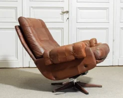 Clearance Pamono Leather Swivel Lounge Chair from OPE Möbler Jönköping, Sweden, 1960s