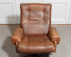 Clearance Pamono Leather Swivel Lounge Chair from OPE Möbler Jönköping, Sweden, 1960s