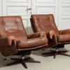Pamono Leather Swivel Lounge Chairs attributed to Ope-Möbler Jönköping, Sweden, 1960s, Set of 2> Office Chairs