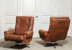 Pamono Leather Swivel Lounge Chairs attributed to Ope-Möbler Jönköping, Sweden, 1960s, Set of 2><noscript><img width=