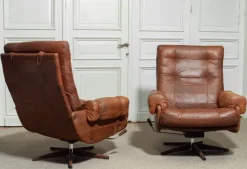 Pamono Leather Swivel Lounge Chairs attributed to Ope-Möbler Jönköping, Sweden, 1960s, Set of 2><noscript><img width=