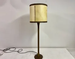 Pamono Leather-Wrapped Floor Lamp with Parchment Shade by Charlotte Wawer, 1950s><noscript><img width=