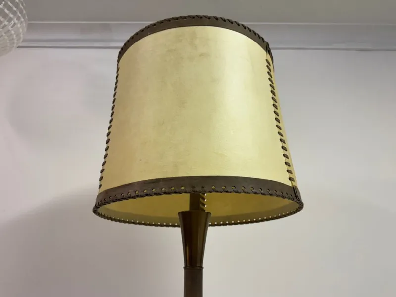 Pamono Leather-Wrapped Floor Lamp with Parchment Shade by Charlotte Wawer, 1950s> Floor Lamps