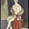 Online Pamono Leonid Frechkop, Nude with a Fur Coat, 1920s, Oil on Canvas
