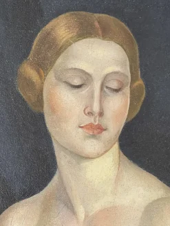 Online Pamono Leonid Frechkop, Nude with a Fur Coat, 1920s, Oil on Canvas