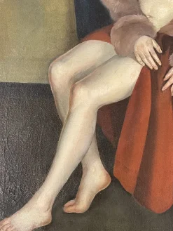 Online Pamono Leonid Frechkop, Nude with a Fur Coat, 1920s, Oil on Canvas