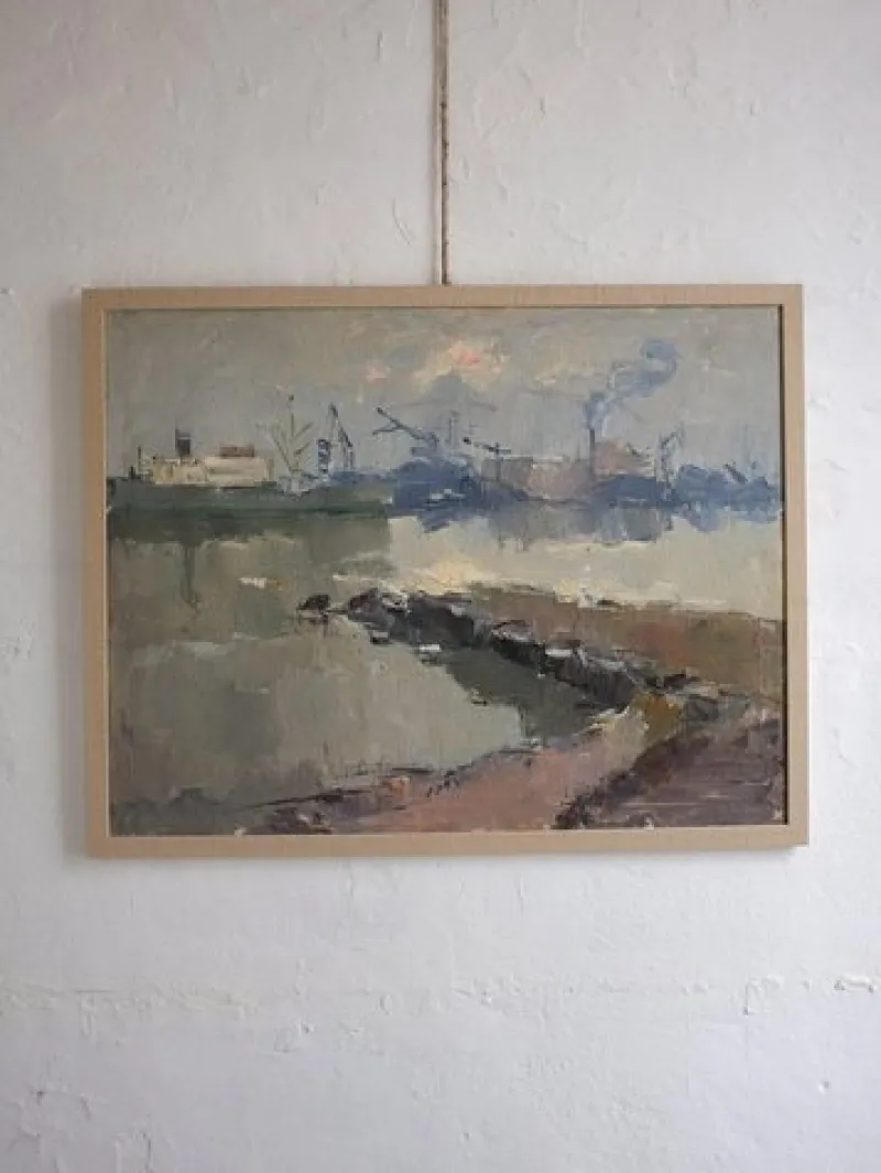 Pamono Leonid Moshenkov, Port, Oil Painting, 1980s, Framed> Minimalist