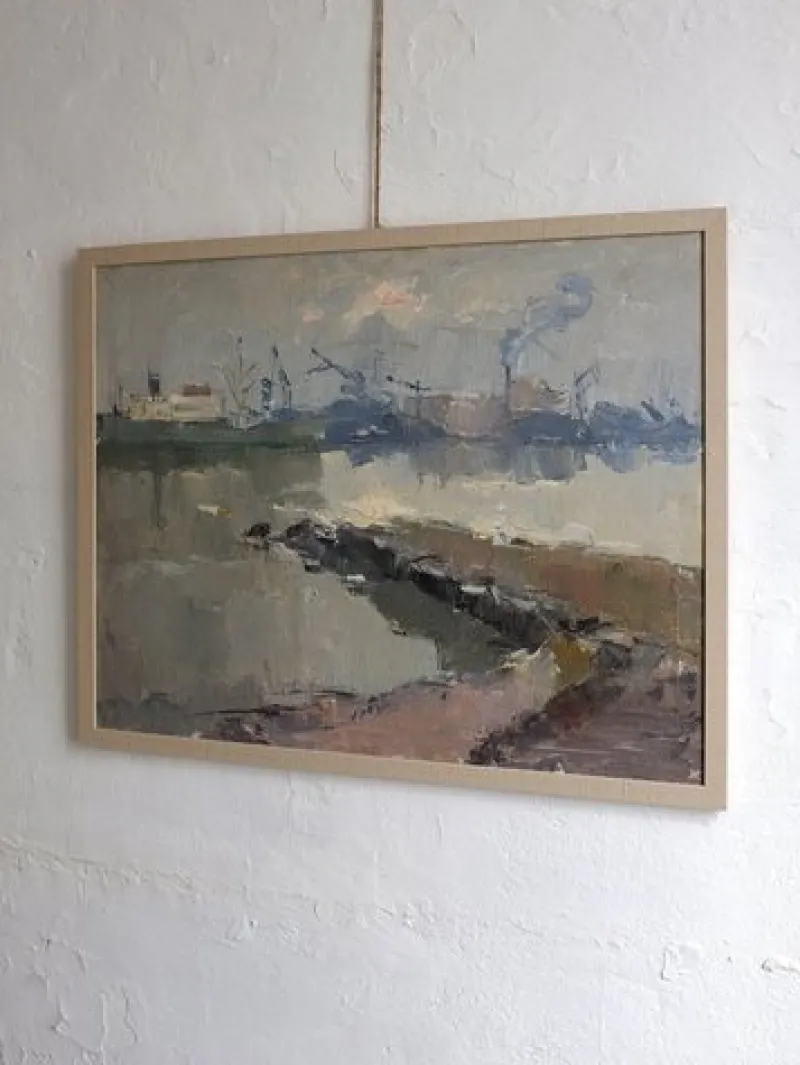 Pamono Leonid Moshenkov, Port, Oil Painting, 1980s, Framed> Minimalist