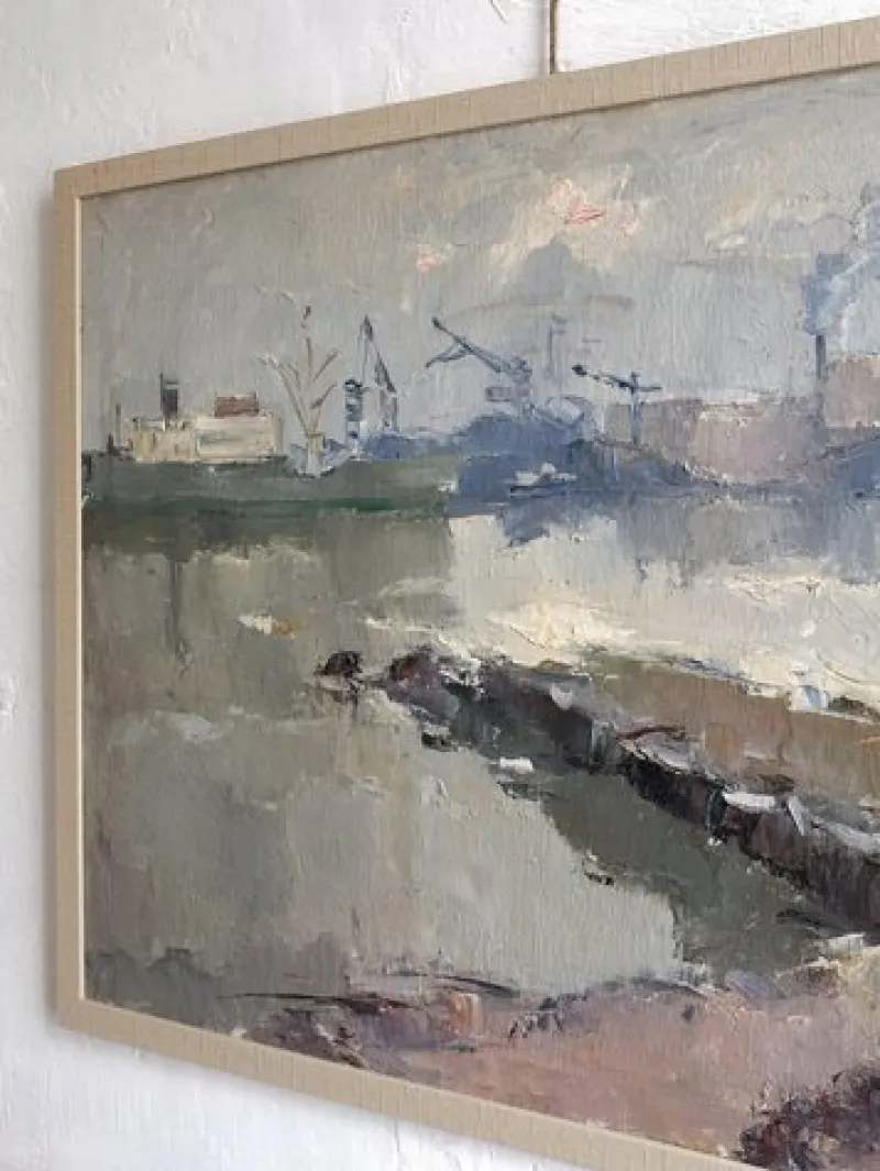 Pamono Leonid Moshenkov, Port, Oil Painting, 1980s, Framed> Minimalist
