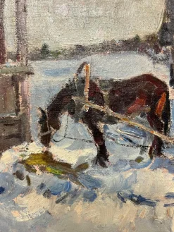 Sale Pamono Leonid Vaichilia, Horses in Winter, Oil Painting, 1971, Framed