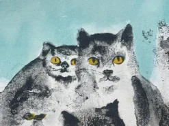Pamono Leonor Fini, Cats, Lithograph on Rives Paper, 1970s><noscript><img width=