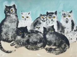 Pamono Leonor Fini, Cats, Lithograph on Rives Paper, 1970s><noscript><img width=
