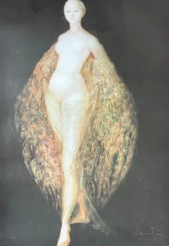 Pamono Leonor Fini, Nude Woman with Peacock Feathers, 1970, Lithograph><noscript><img width=