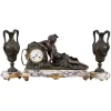 Pamono L&F Moreau Mantel Set on Marble Base, 1890s, Set of 3> Clocks