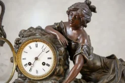 Pamono L&F Moreau Mantel Set on Marble Base, 1890s, Set of 3> Clocks