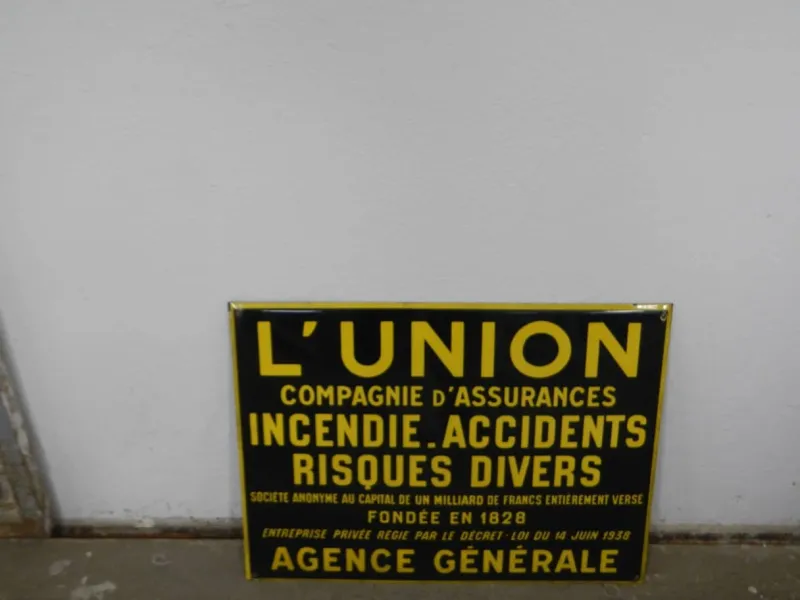 Pamono License Plate Union Compagnie Assicurance France, 1930> Wall Decor