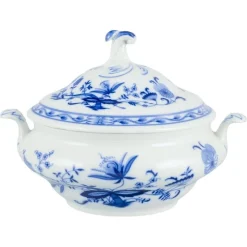 Best Pamono Lidded Porcelain Tureen with Blue Onion Decor, Germany, 1930s-1940s