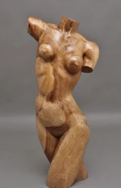 New Pamono Life Size Carved Female Torso, 1930, Walnut
