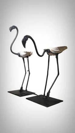 Clearance Pamono Life Size Flamingo Sculptures in Wrought Iron, 1940s, Set of 2