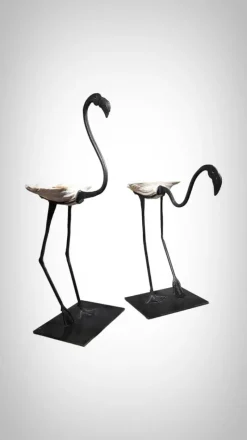 Clearance Pamono Life Size Flamingo Sculptures in Wrought Iron, 1940s, Set of 2