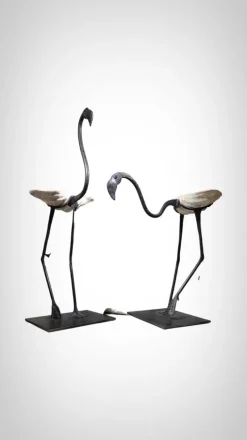 Clearance Pamono Life Size Flamingo Sculptures in Wrought Iron, 1940s, Set of 2