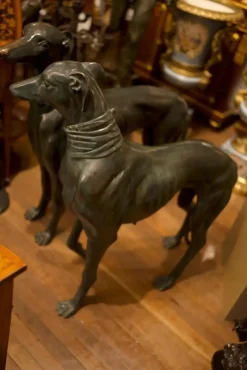 Pamono Life-Size Art Deco Greyhound Sculptures in Bronze, Set of 2><noscript><img width=