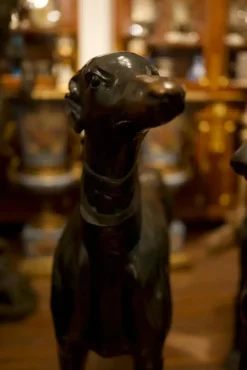Pamono Life-Size Art Deco Greyhound Sculptures in Bronze, Set of 2><noscript><img width=