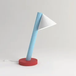 Pamono Light Blue and Red Tube with Globes and Cones Desk Light by Atelier Areti> Table Lamps