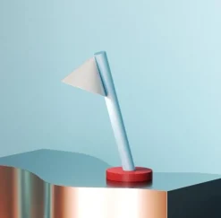 Pamono Light Blue and Red Tube with Globes and Cones Desk Light by Atelier Areti><noscript><img width=