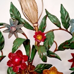 Pamono 5-Light Ceiling or Wall Lamp with Red, Yellow and Blue Flowers and Leaves, Italy, 1970s><noscript><img width=