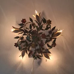 Pamono 5-Light Ceiling or Wall Lamp with Red, Yellow and Blue Flowers and Leaves, Italy, 1970s><noscript><img width=