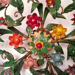 Pamono 5-Light Ceiling or Wall Lamp with Red, Yellow and Blue Flowers and Leaves, Italy, 1970s><noscript><img width=