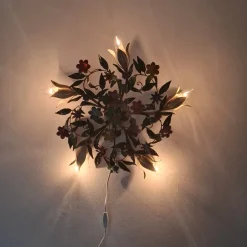 Pamono 5-Light Ceiling or Wall Lamp with Red, Yellow and Blue Flowers and Leaves, Italy, 1970s><noscript><img width=