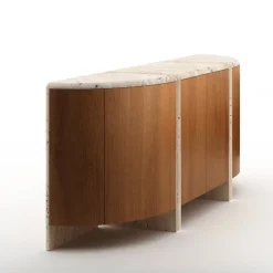Online Pamono Lily Rounded Credenza in Honed Unfilled Navona Travertine and Oak by Fred&Juul