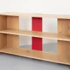 Pamono Limed Oak and Red Aluminium Bookcase by Paul Kelley> Storage