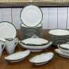 Pamono Limoges Porcelain Dinner Service in Green and Gold, 1960s, Set of 42> Dinner Plates & Bowls