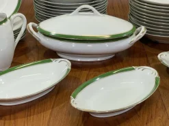 Pamono Limoges Porcelain Dinner Service in Green and Gold, 1960s, Set of 42><noscript><img width=