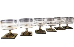 Clearance Pamono Linear Smoke Berlin Cups in 24% Lead Crystal & Square Base George Butler Jensen for Rosenthal, Set of 6