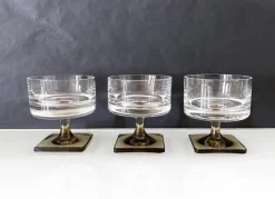 Clearance Pamono Linear Smoke Berlin Cups in 24% Lead Crystal & Square Base George Butler Jensen for Rosenthal, Set of 6